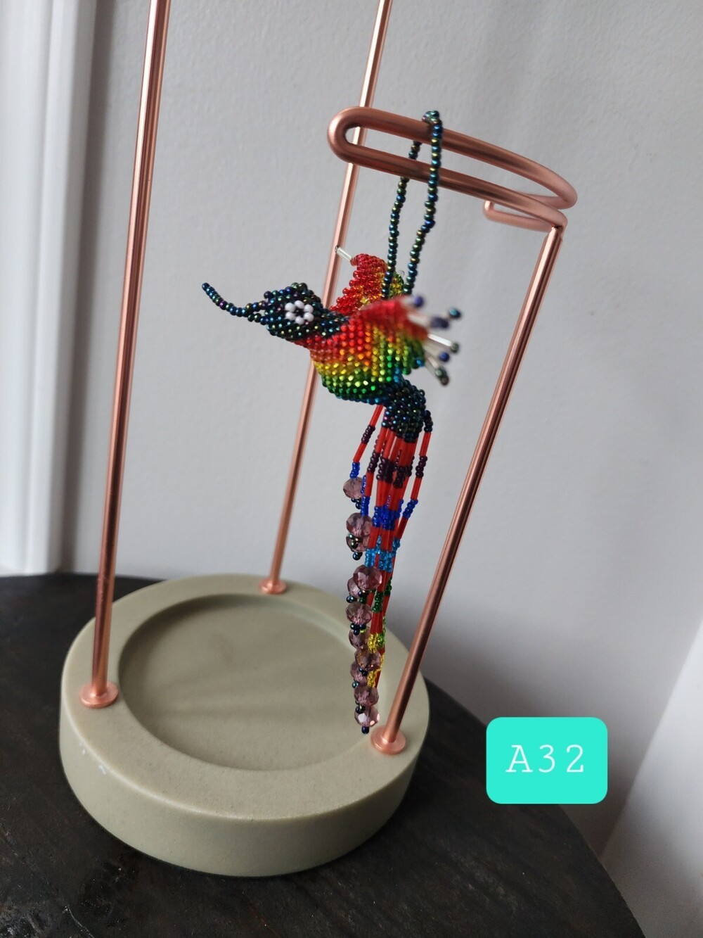 Huichol Beaded Hummingbird Key Chain Mexican Folk Art Bird 6” Sun Catcher A32
